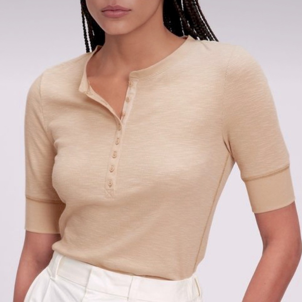 Gap Ribbed Henley Elbow Length Sleeve Top